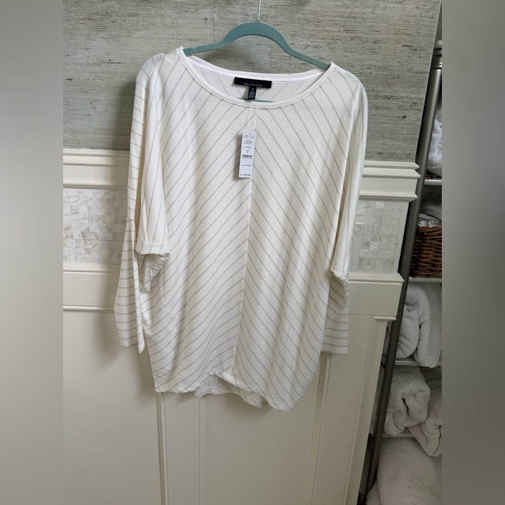 NWT new medium WHBM snit dolman tunic white silver metallic chevron stripe top